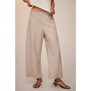Pilcro The Izzie Relaxed Pull-On Barrel Trousers Faux Leather Edition Neutral XS